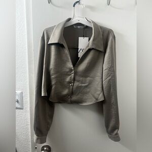Zara satin effect cropped blouse